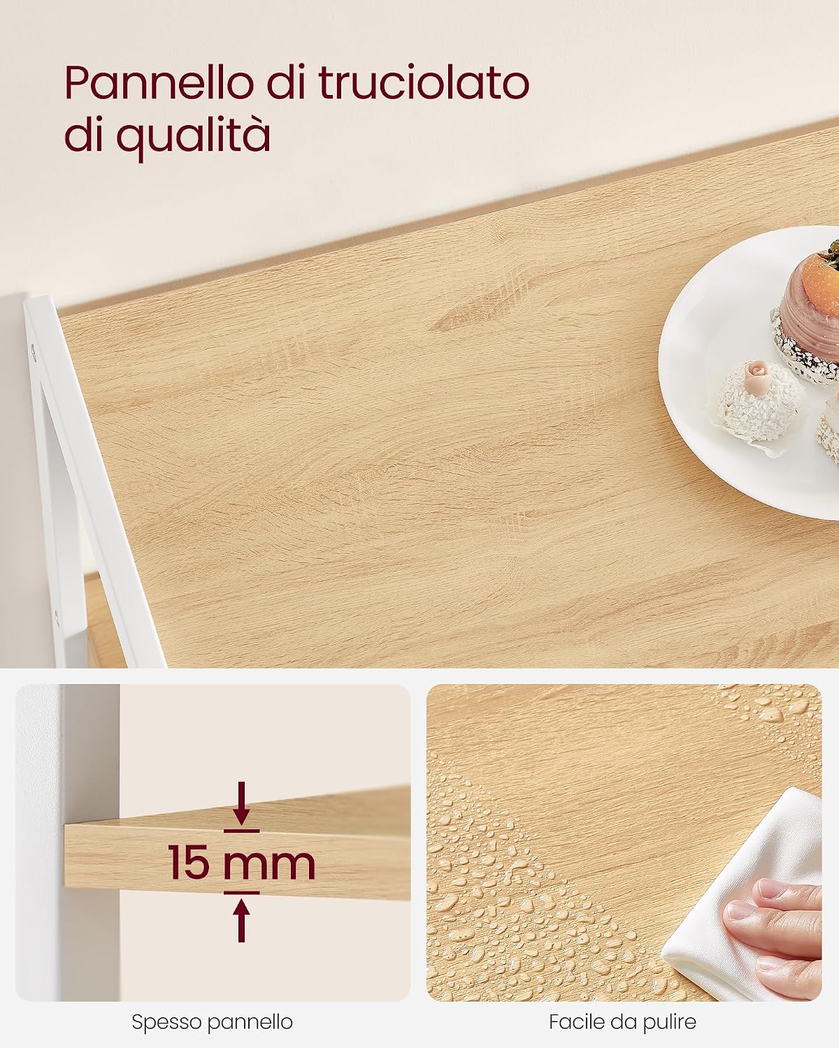 Thumbnail 5 de VASAGLE scaffale per microonde con 2 cestini in rete metallica e piano d’appoggio KKS096W09, rovere dorato e bianco