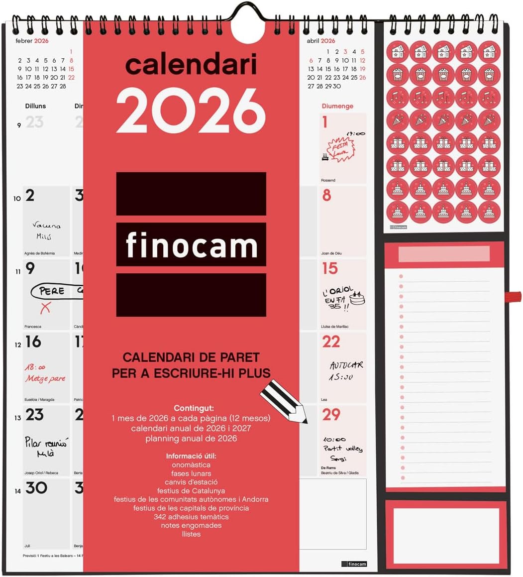 Detalle de Finocam Calendario de pared 2026 Plus Mes Vista 12 meses
