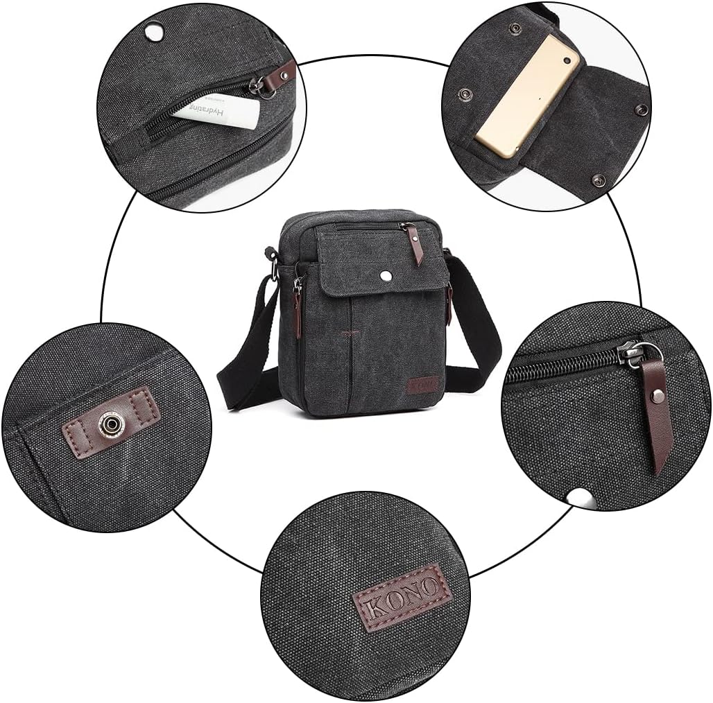 Thumbnail 4 de Kono Man Bag Multi Pockets: Canvas Messenger Satchel