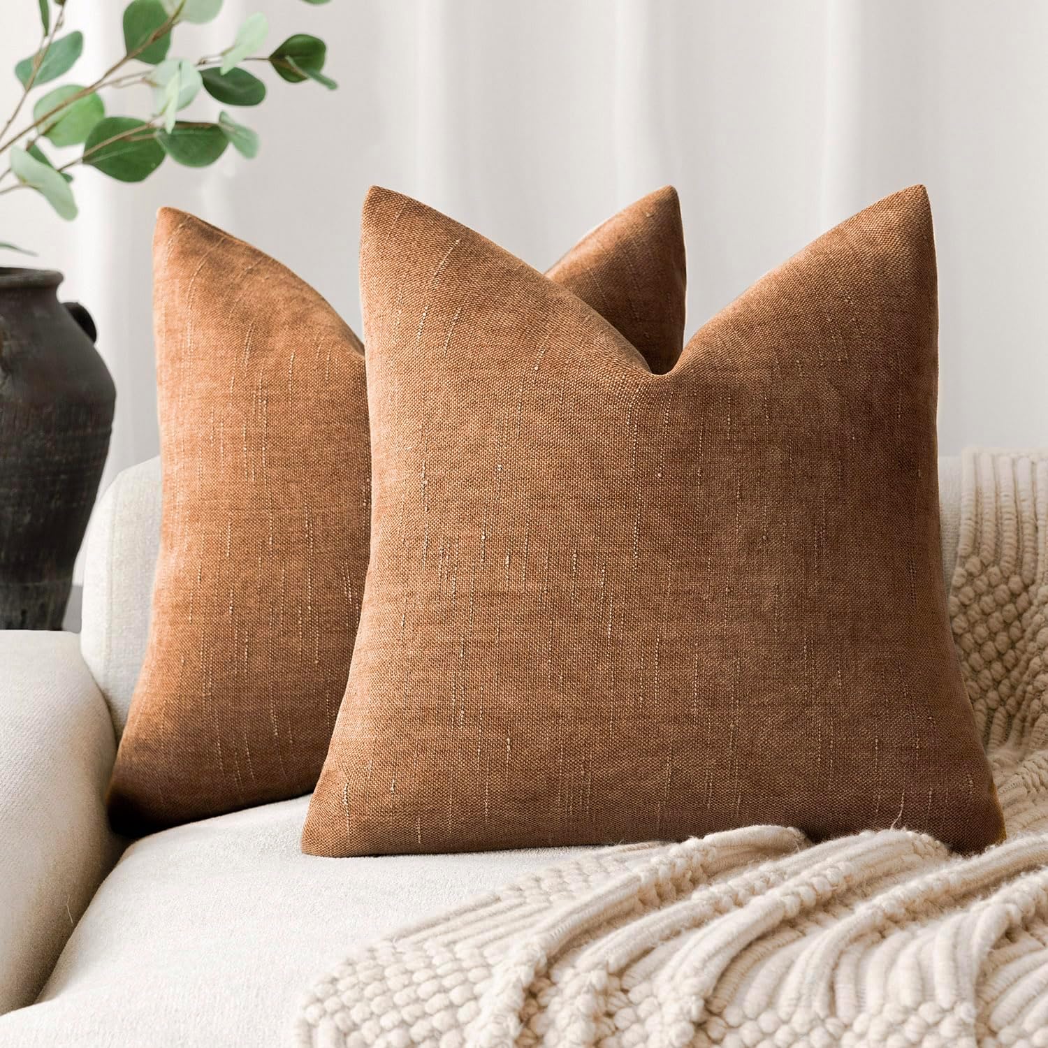 Foindtower 2-Pack Soft Textured Throw Pillow Covers 18x18 in - Bronze