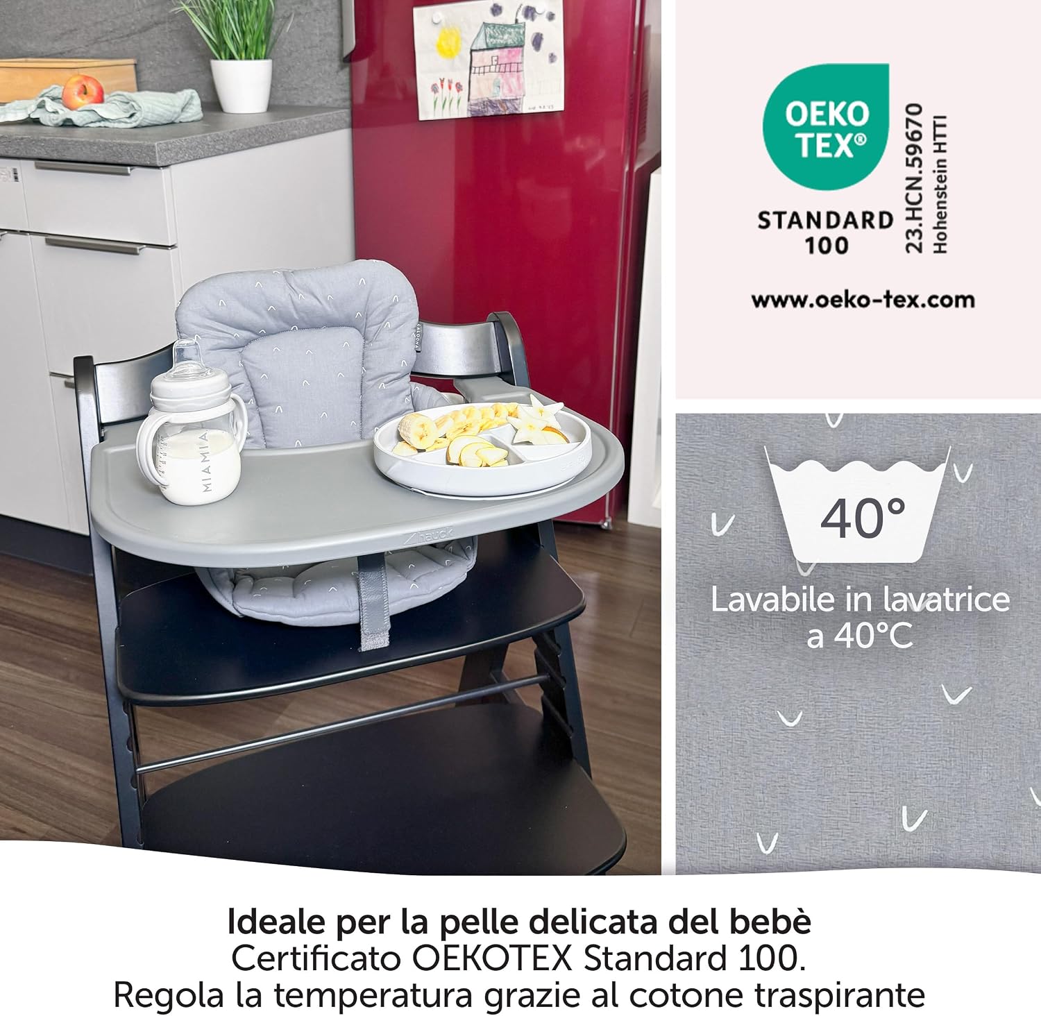Detalle 2 de LaLoona Cuscino Riduttore per Seggiolone Hauck Alpha/Beta (decorato) in cotone OEKO-TEX Standard 100