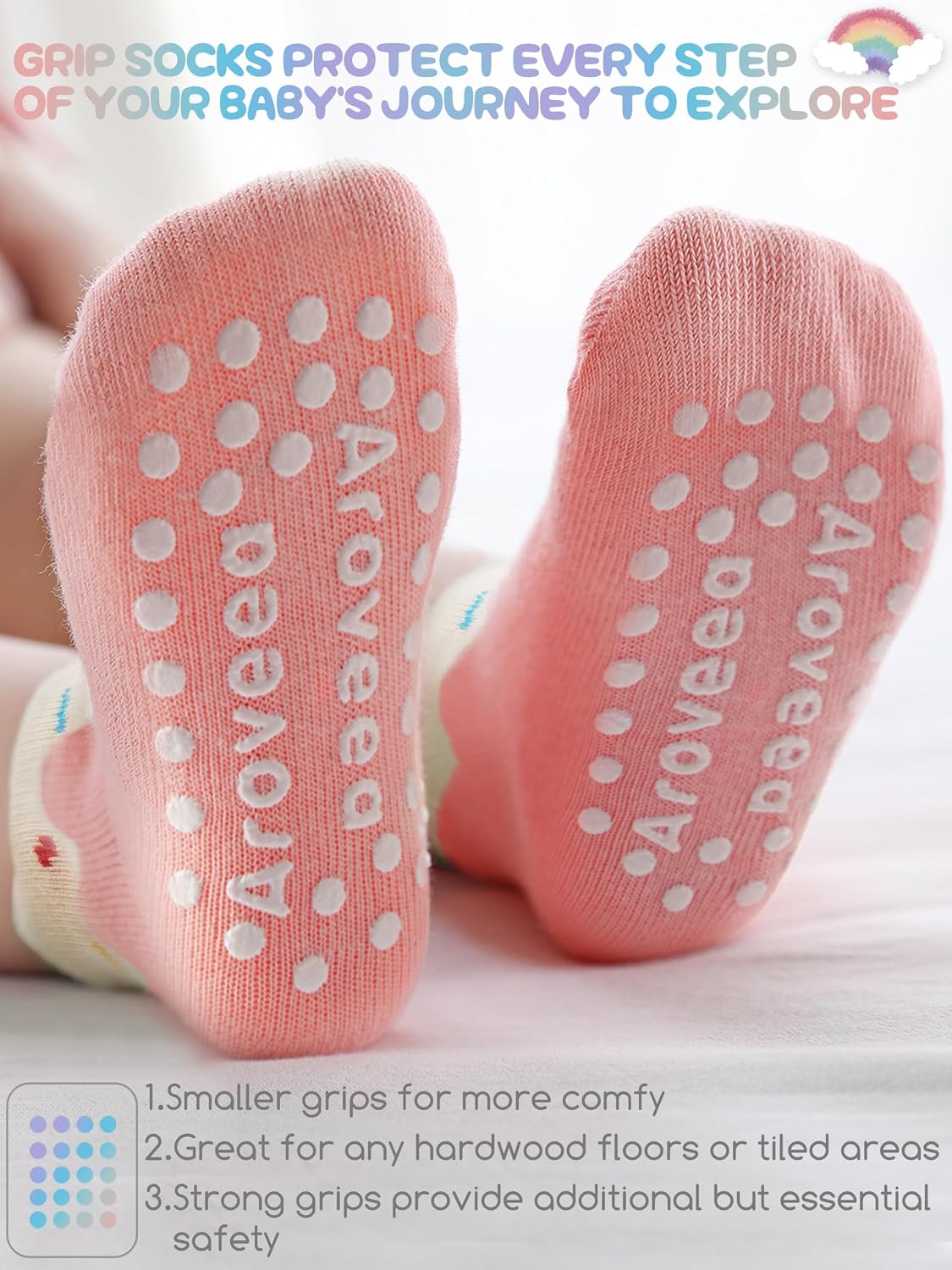 Detalle 1 de Aroveea Ar-sock1 Non-Slip Toddler Ankle Socks, 12-Pack, Cotton Blend