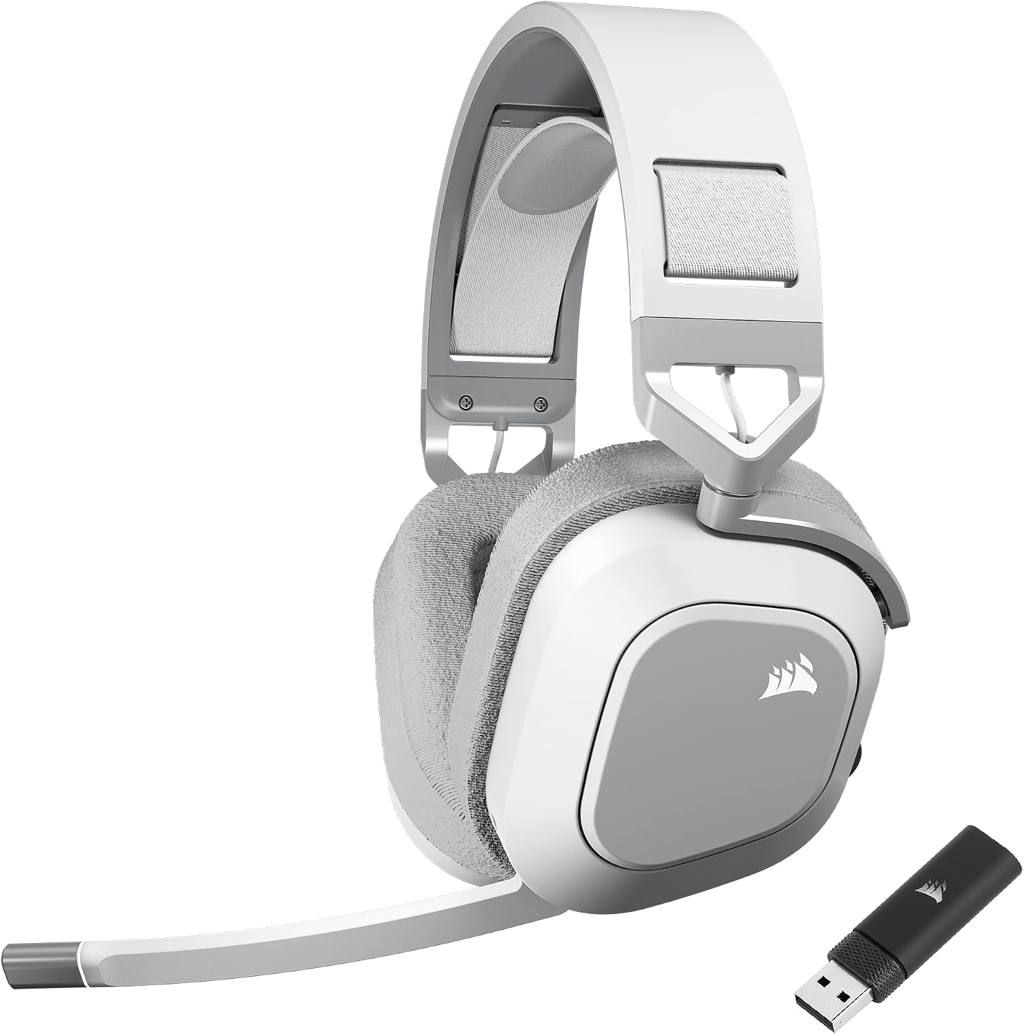 Detalle de Corsair HS80 MAX Wireless 2.4GHz + Bluetooth Gaming Headset (White) | Dolby Atmos, SonarWorks SoundID