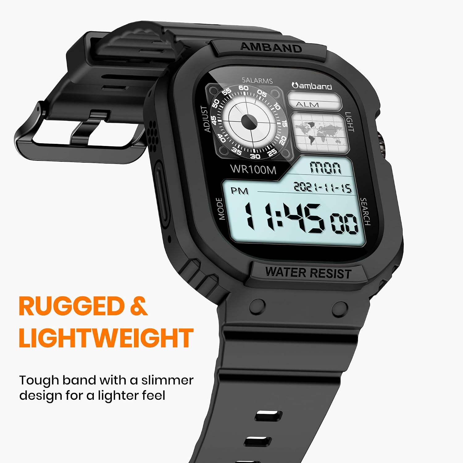 Detalle de amBand E1 Rugged Band & Case for Apple Watch Series 1–11, SE3/SE2/SE, Ultra 3/2/1