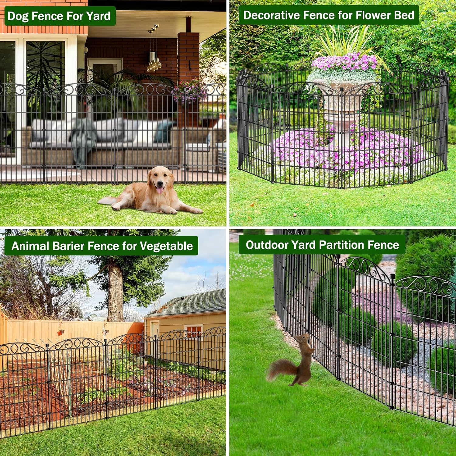 Detalle de 12 Panel Garden Fence – Tall No-Dig Rustproof Metal Barrier (91.4 cm H x 7.4 m L) for Dogs, Rabbits, and Decorative Borders