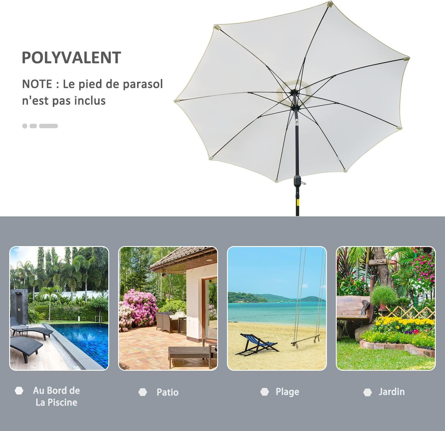 Thumbnail 5 de Outsunny Parasol de jardin inclinable Ø2,65 m - crème, cadre aluminium et fibres de verre