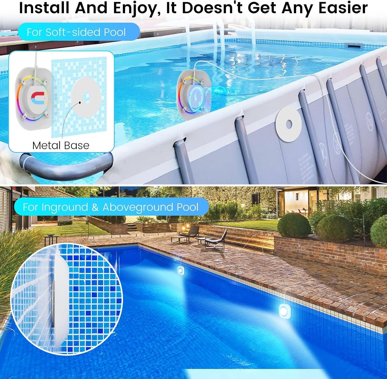 Detalle 2 de LyLmLe 20 W: Illuminazione LED senza fili per piscina – controllo APP, IP68, 8 m di cavo