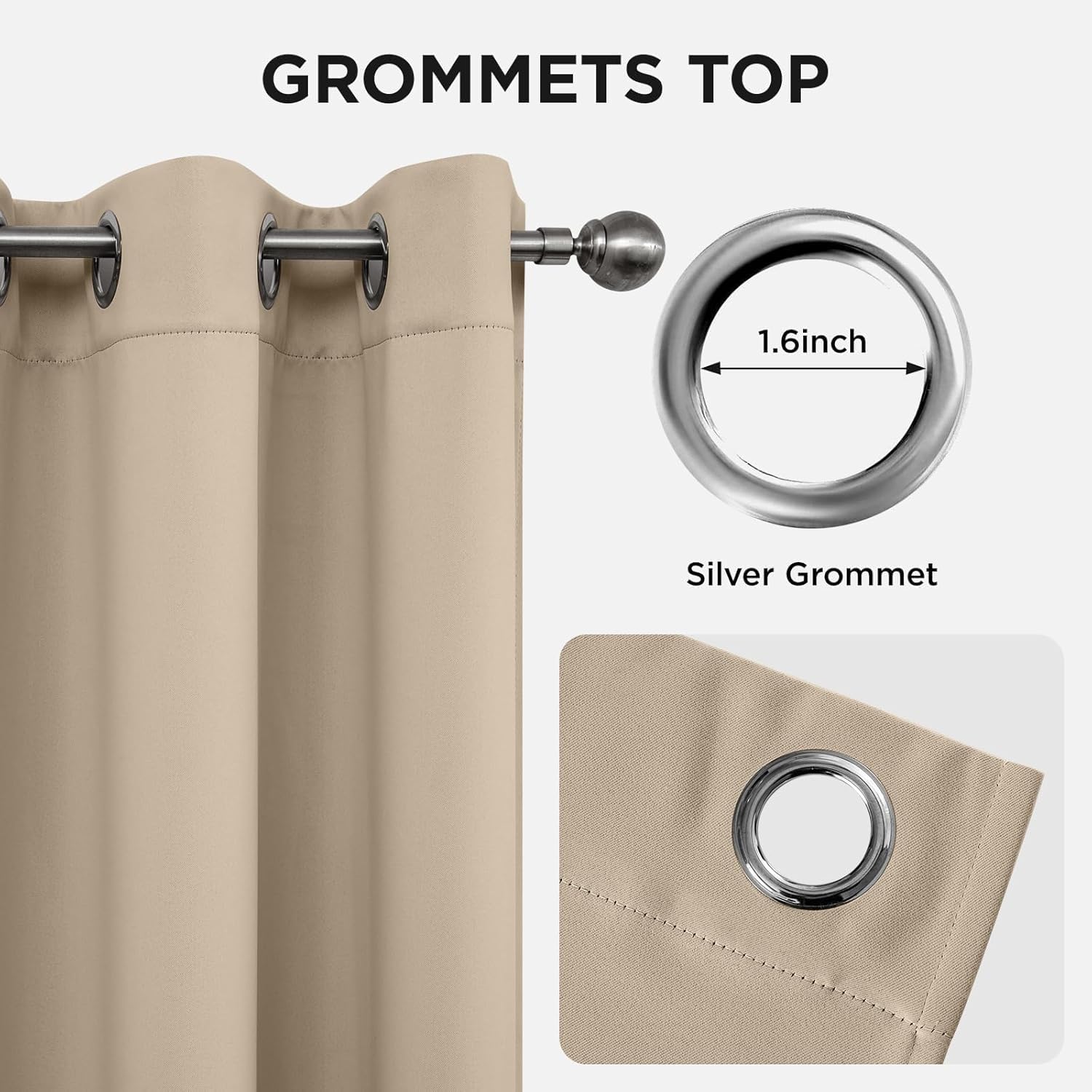 Thumbnail 4 de Rideaux occultants Joydeco en 2 pièces, L 140 x H 245 cm, beige clair à œillets