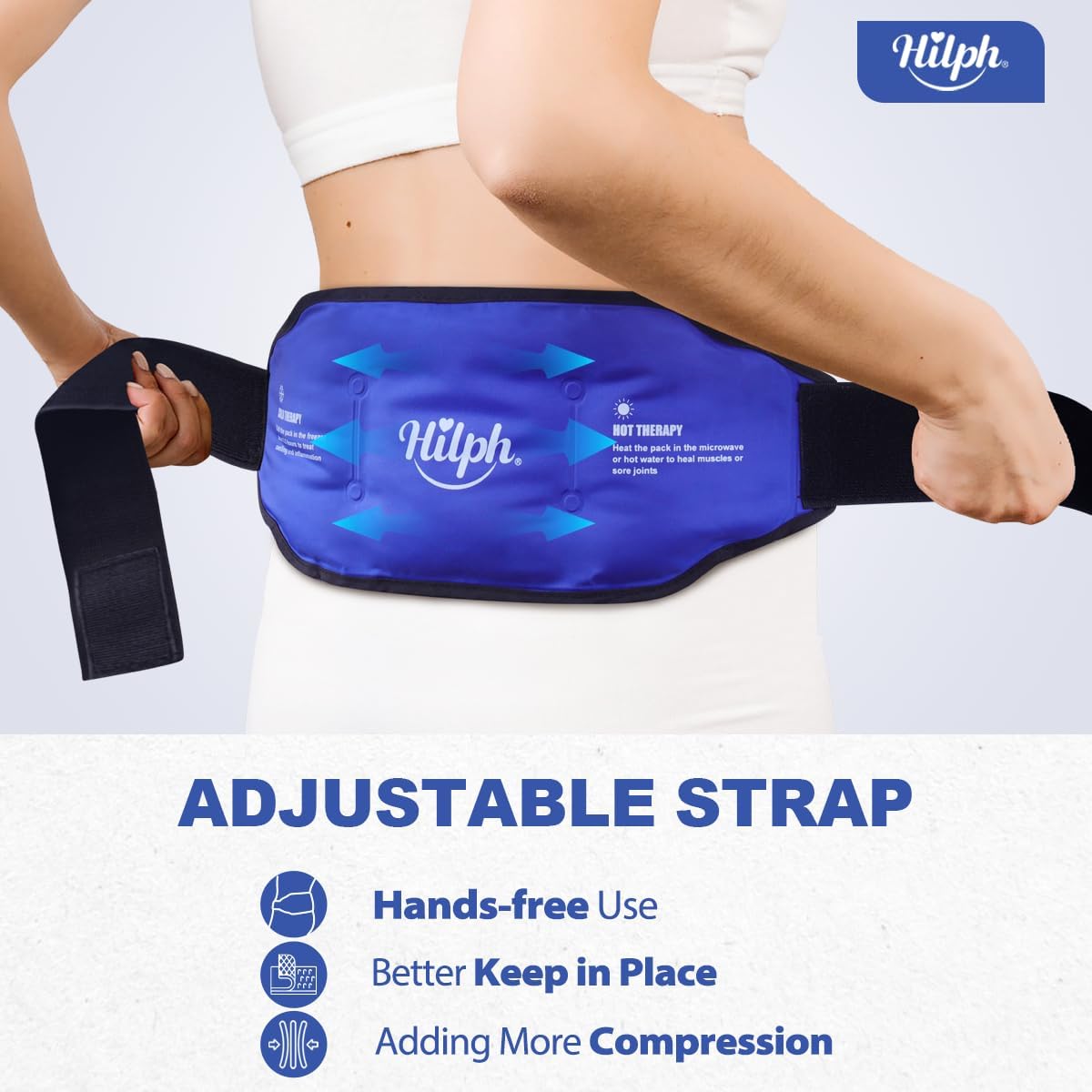 Detalle de Hilph Ice Pack for Back Pain Relief – reusable lower back gel wrap hot & cold compression therapy (blue)