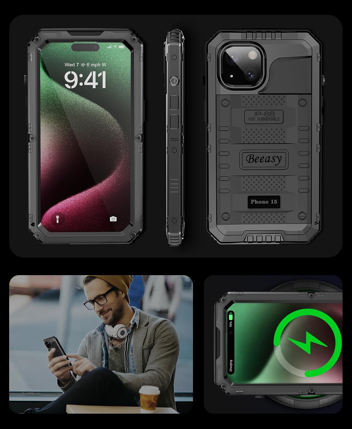 Detalle de Beeasy iPhone 15 waterproof case 6.1 inch