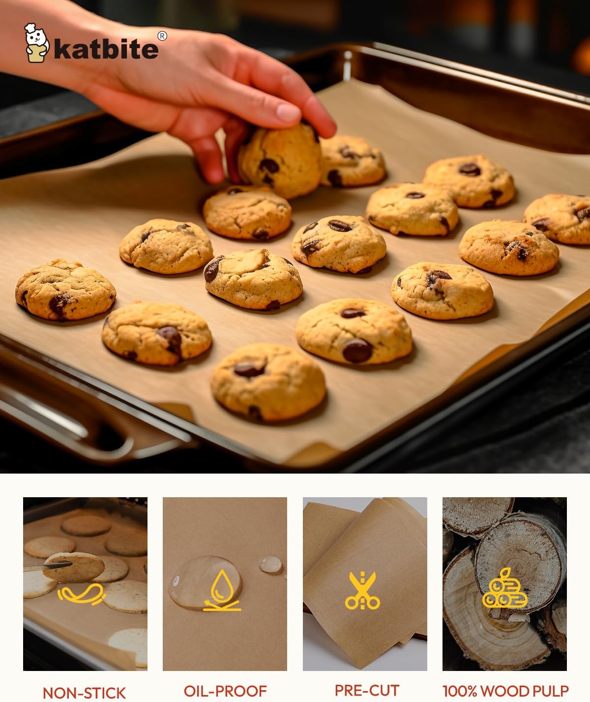 Detalle de katbite Air Paper Fryer 01 Parchment Paper Sheets, 12 x 16 in, Unbleached