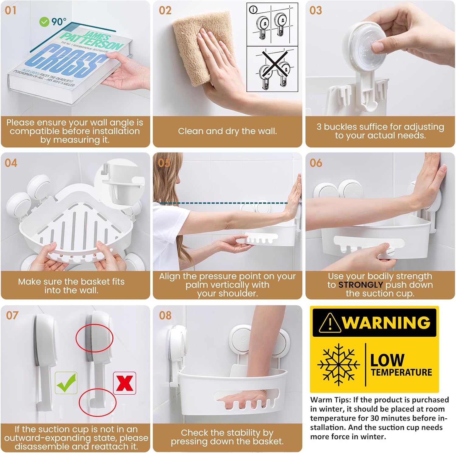 Detalle de LEVERLOC Corner Suction Shower Caddy: No-Drill, Rust-Free Corner Shelf