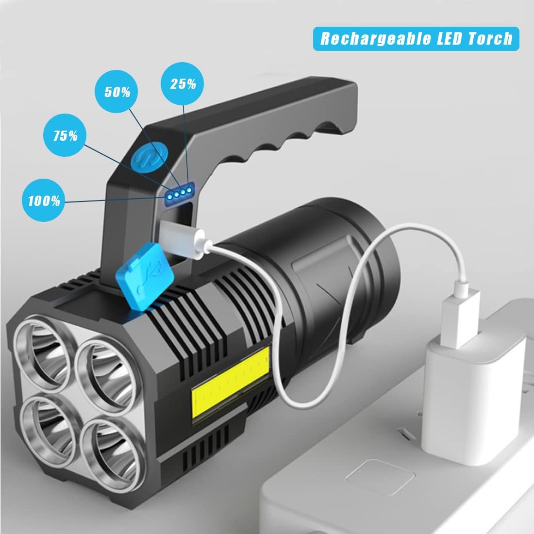 Thumbnail 4 de GUODSKHOO rechargeable LED flashlight torch with COB lantern, waterproof design and 4 modes