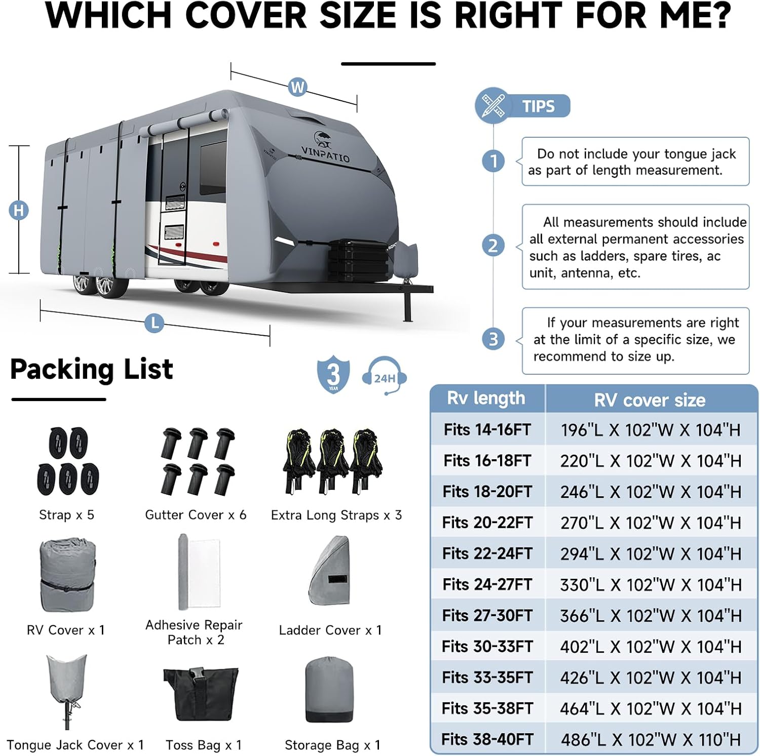 Thumbnail 6 de VINPATIO RV Cover 7-Layer Heavy Duty Cover for 38'-40' Travel Trailer (with Tongue Jack Cover)