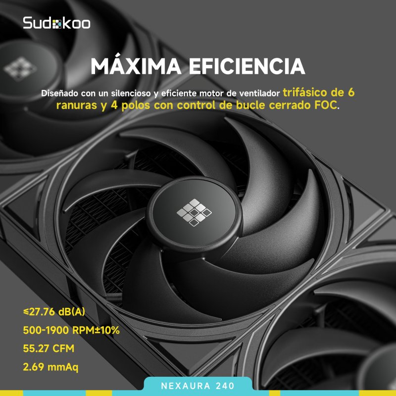 Thumbnail 1 de Sudokoo NEXAURA 240mm: refrigeración líquida con 2 ventiladores RGB para alto rendimiento