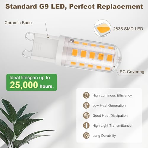 Detalle de DiCUNO Ampoule LED G9 3W – Lot de 6, 2700K, 410 lm