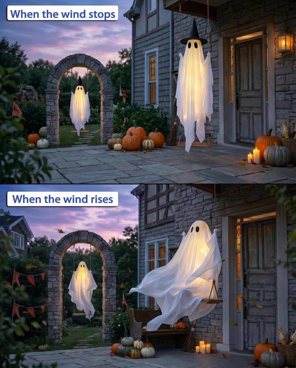 Detalle de CYSKXYI Swing Ghost-003 5-Foot Halloween Hanging Ghost with Warm LEDs