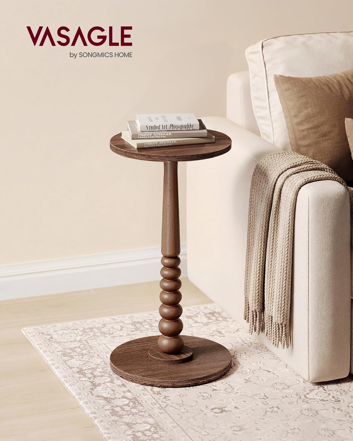 Detalle de VASAGLE MARIEL Collezione – Tavolino Rotondo in Legno, stile rustico, Ø30 cm × 55 cm
