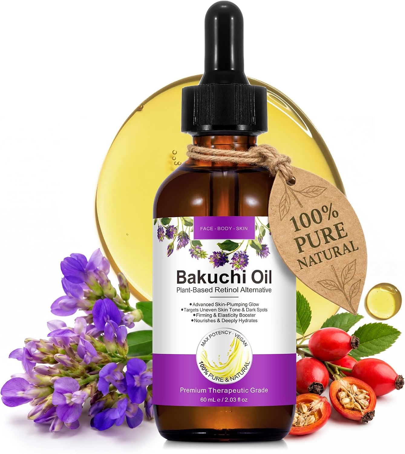 Detalle de timlasa Bakuchiol Oil Facial Serum, 60 mL Plant-Based Blend