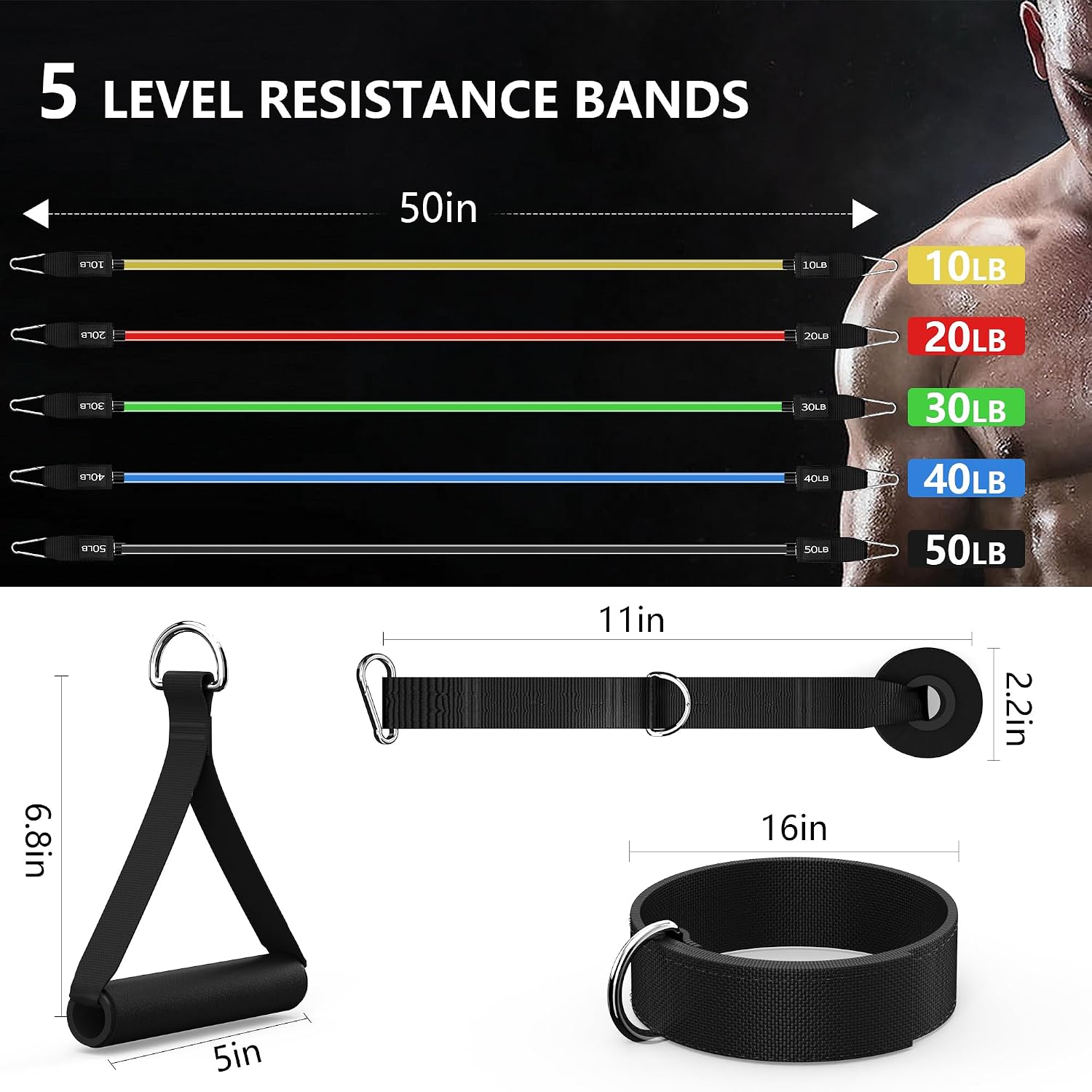 Thumbnail 1 de Qultivo 150LBS pink carry bag Resistance Bands with Handles, Stackable 5-Level Set