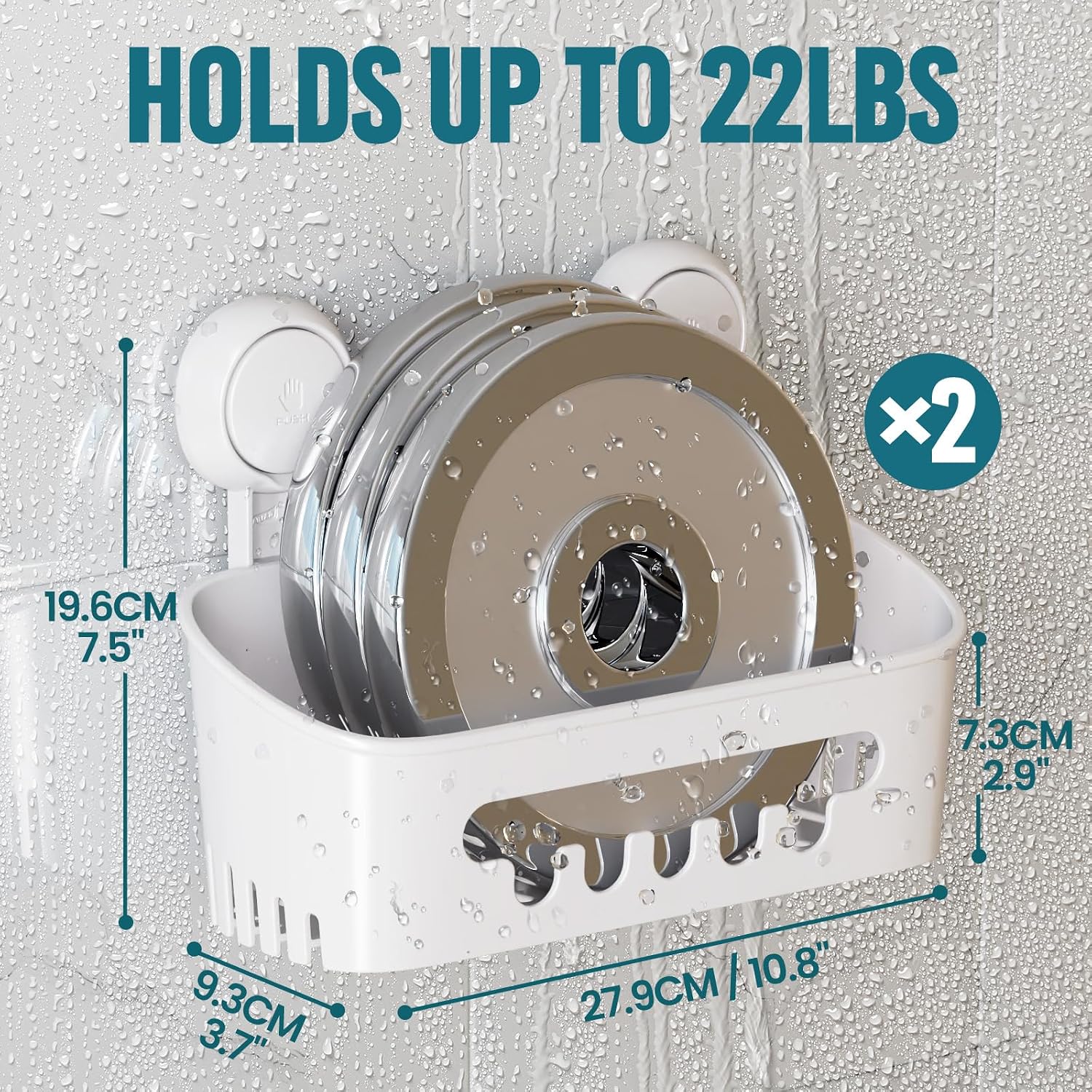 Detalle de TAILI Shower Caddy Suction Cup 2 Pack Heavy-Duty Bathroom Shower Organiser, White