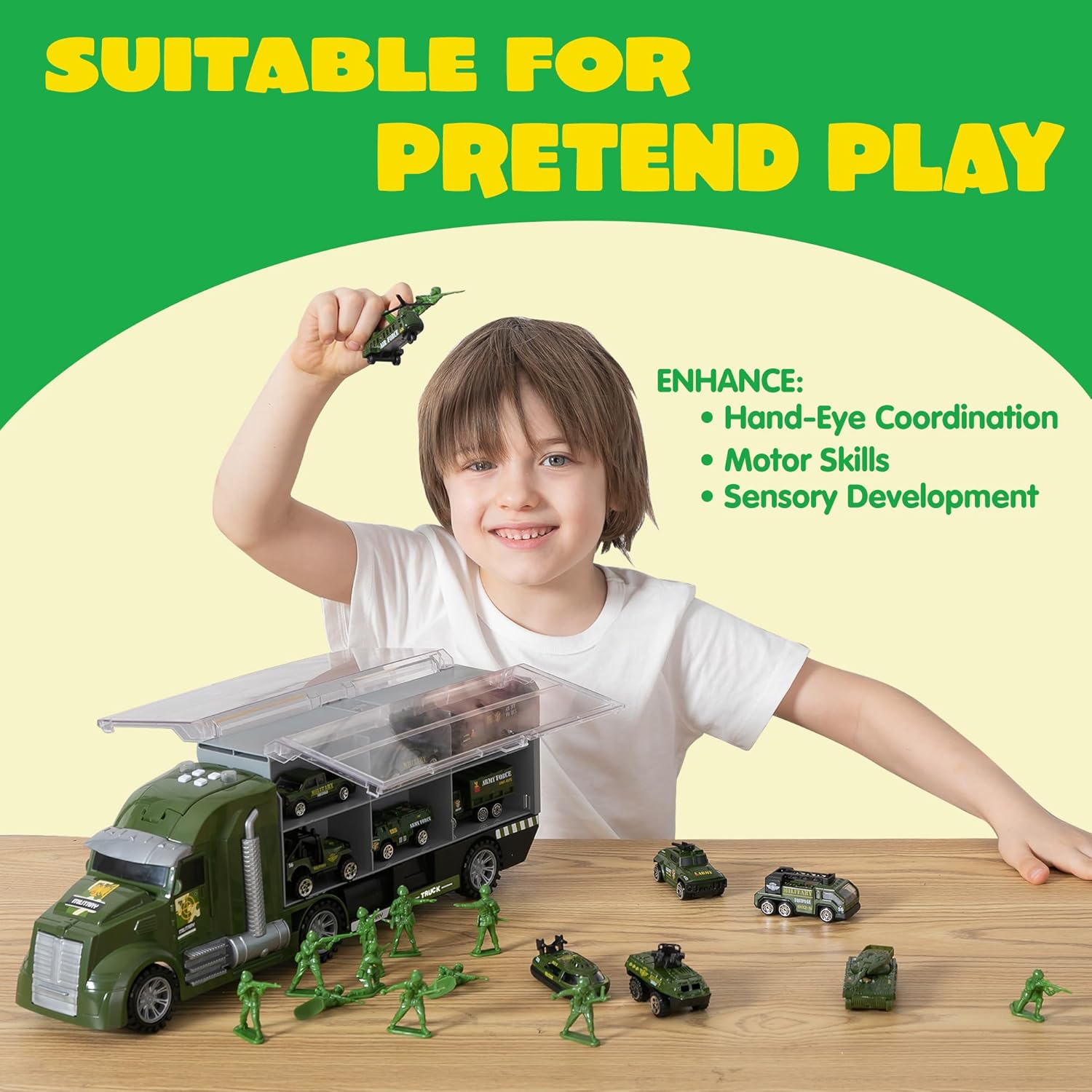 Detalle de JOYIN 25 in 1 Military Truck Army Vehicle Toy Set with Lights & Sounds and Soldier Figures