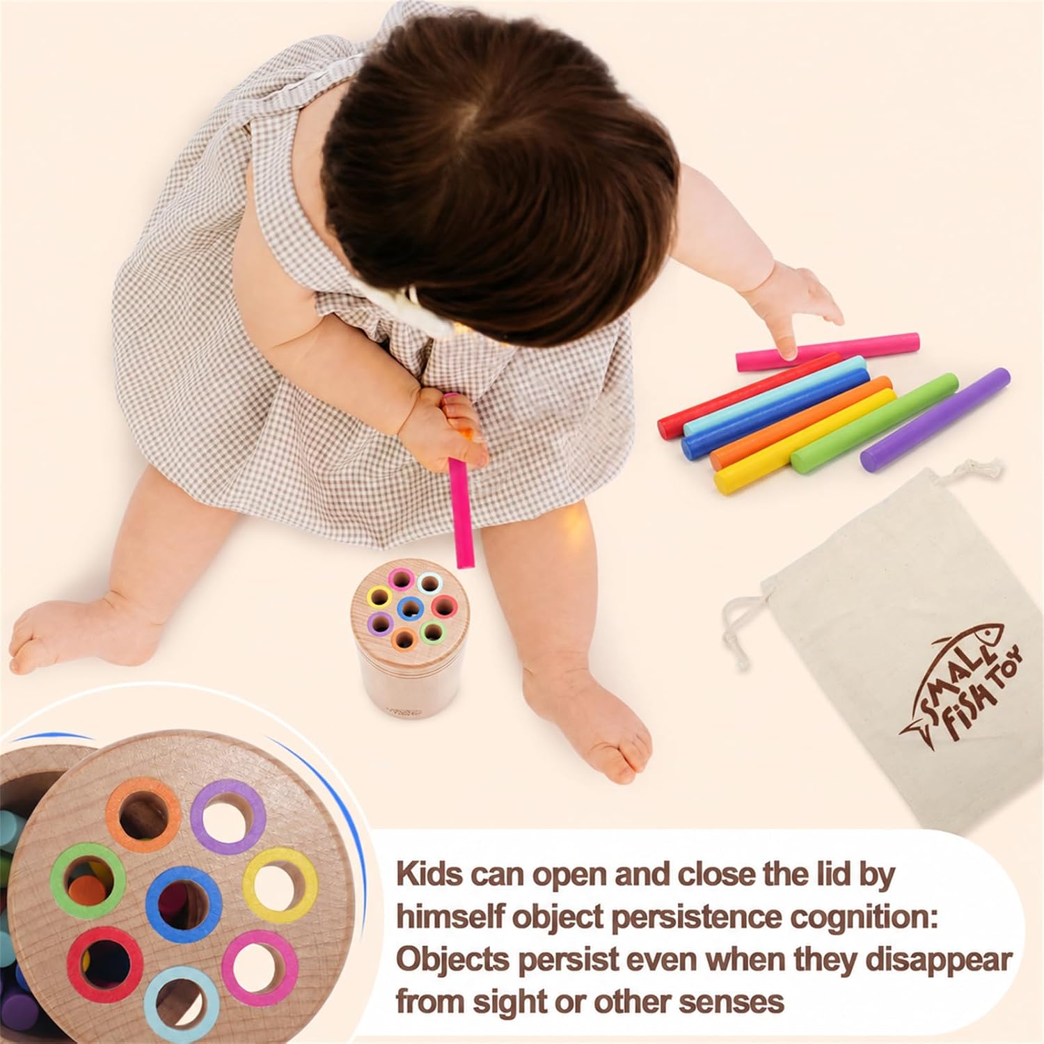 Detalle de Small Fish Montessori Wooden Color Sorting Toy for Toddlers (Ages 1-3)