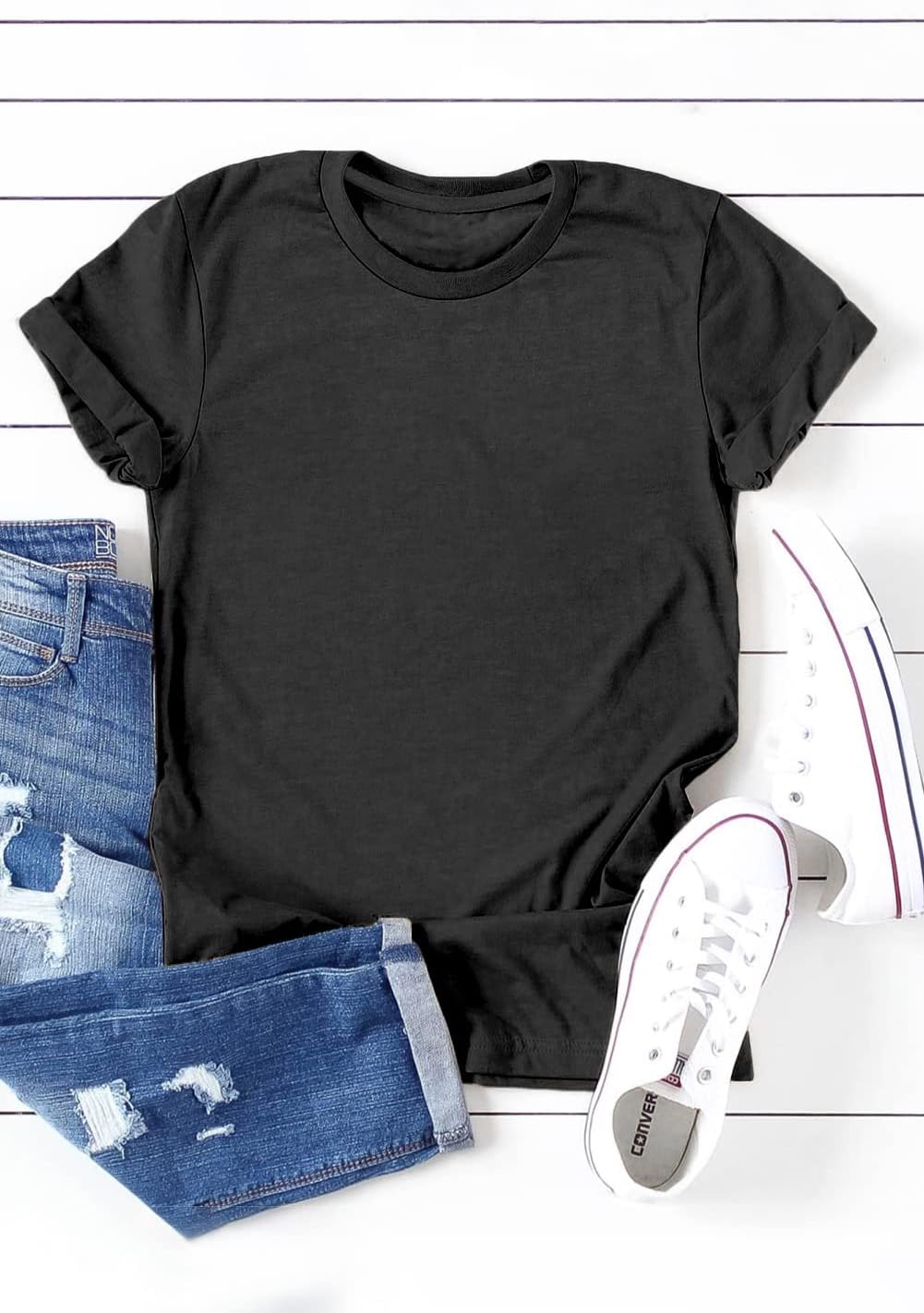 Detalle de T-shirt basique femme Suncife à manches courtes et col rond