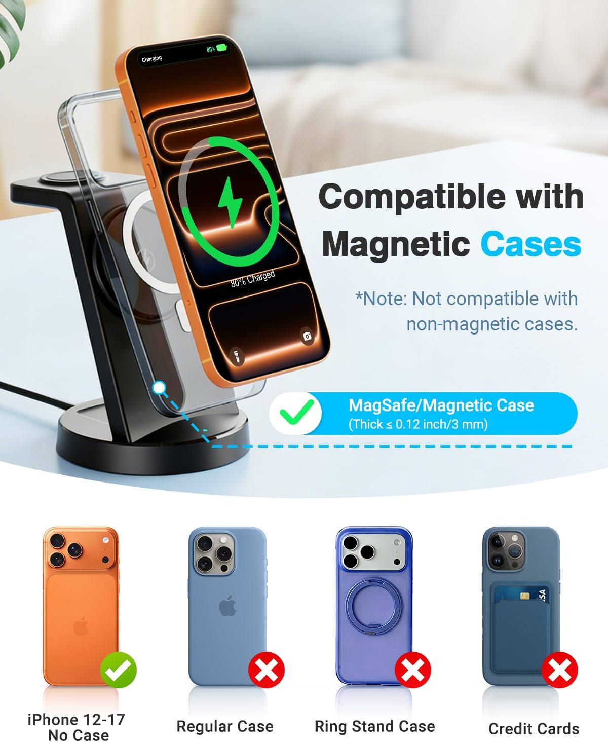 Detalle de MagSafe Charger 25W Magnetic 3-in-1 Wireless Charging Station for Apple (Phone, Watch, AirPods)