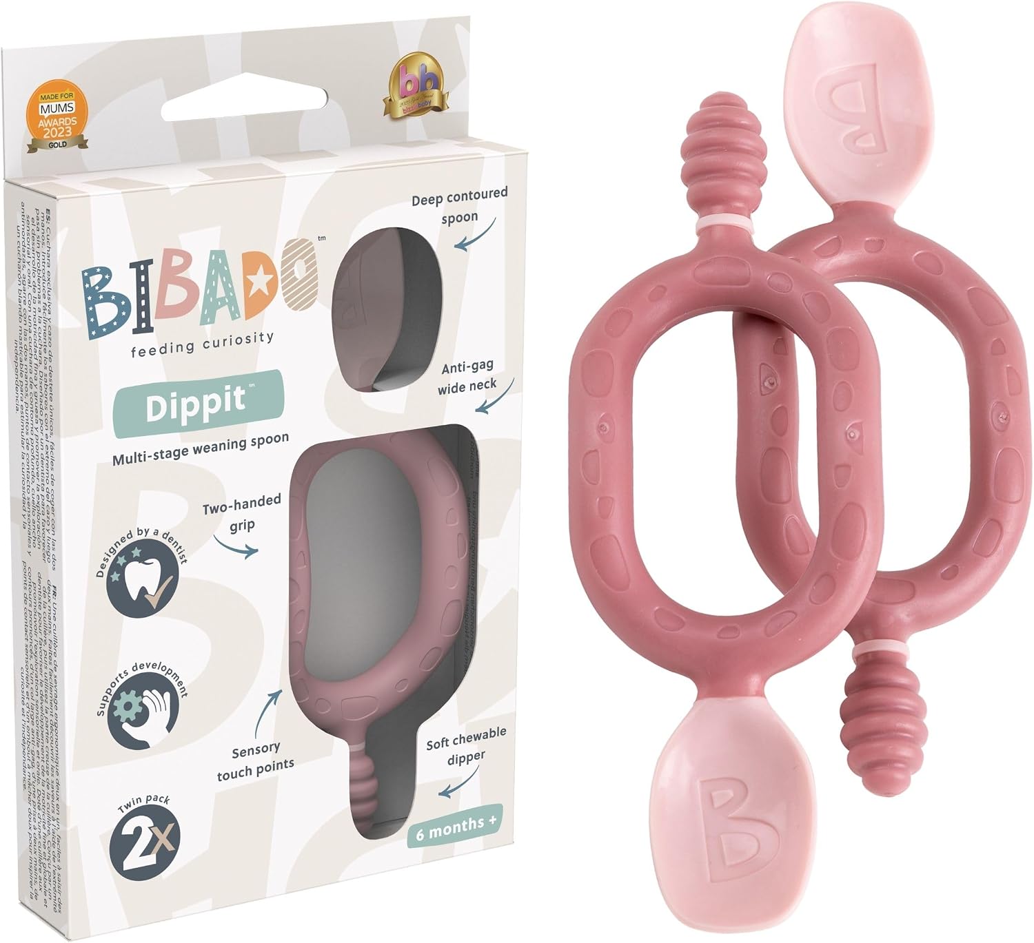 Detalle de Bibado - Dippit Baby Spoon and Dipper, Mint & Blue (2-Pack): A Gentle Start to Self-Feeding