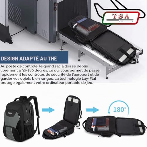Detalle de Sac à Dos Homme Grand 55L PUSLOM 18,4'' – Antivol, USB et Imperméable, idéal voyage et travail