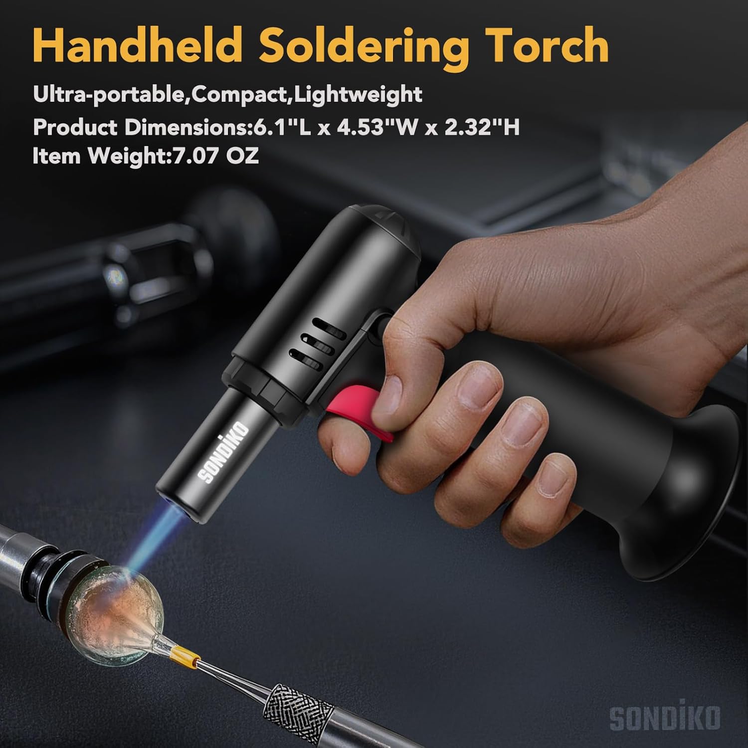 Detalle de Sondiko Flambierbrenner mit Tankanzeige S907 (2er-Set) – nachfüllbarer Bunsenbrenner für Küche & Camping