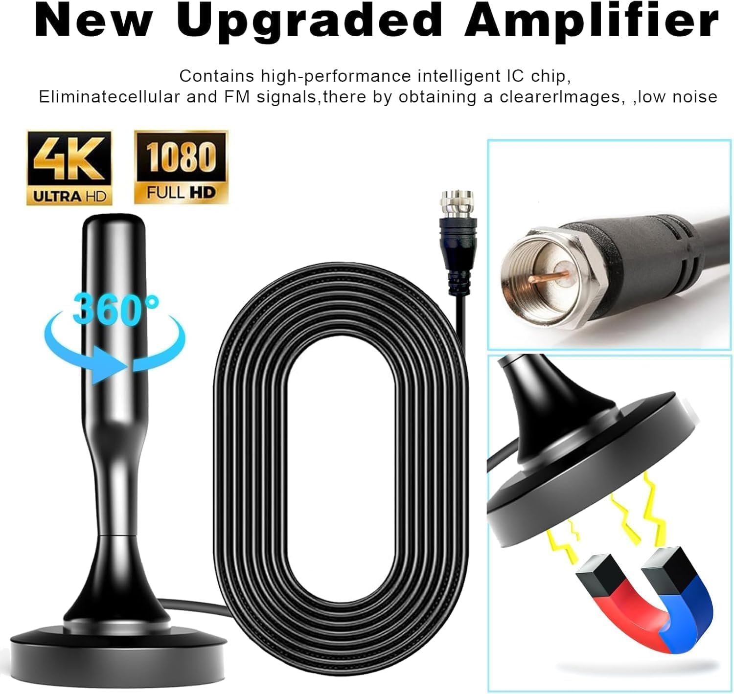 Detalle de Indoor TV Antenna for Local Channels with 16.5 ft Cable – 4K/1080p Support, Easy Setup