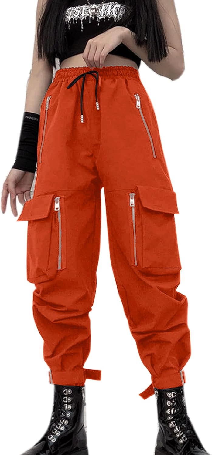 Detalle de MEINVQIAOTI Black Cargo Pants for Women with Chains, Pockets and Zippers