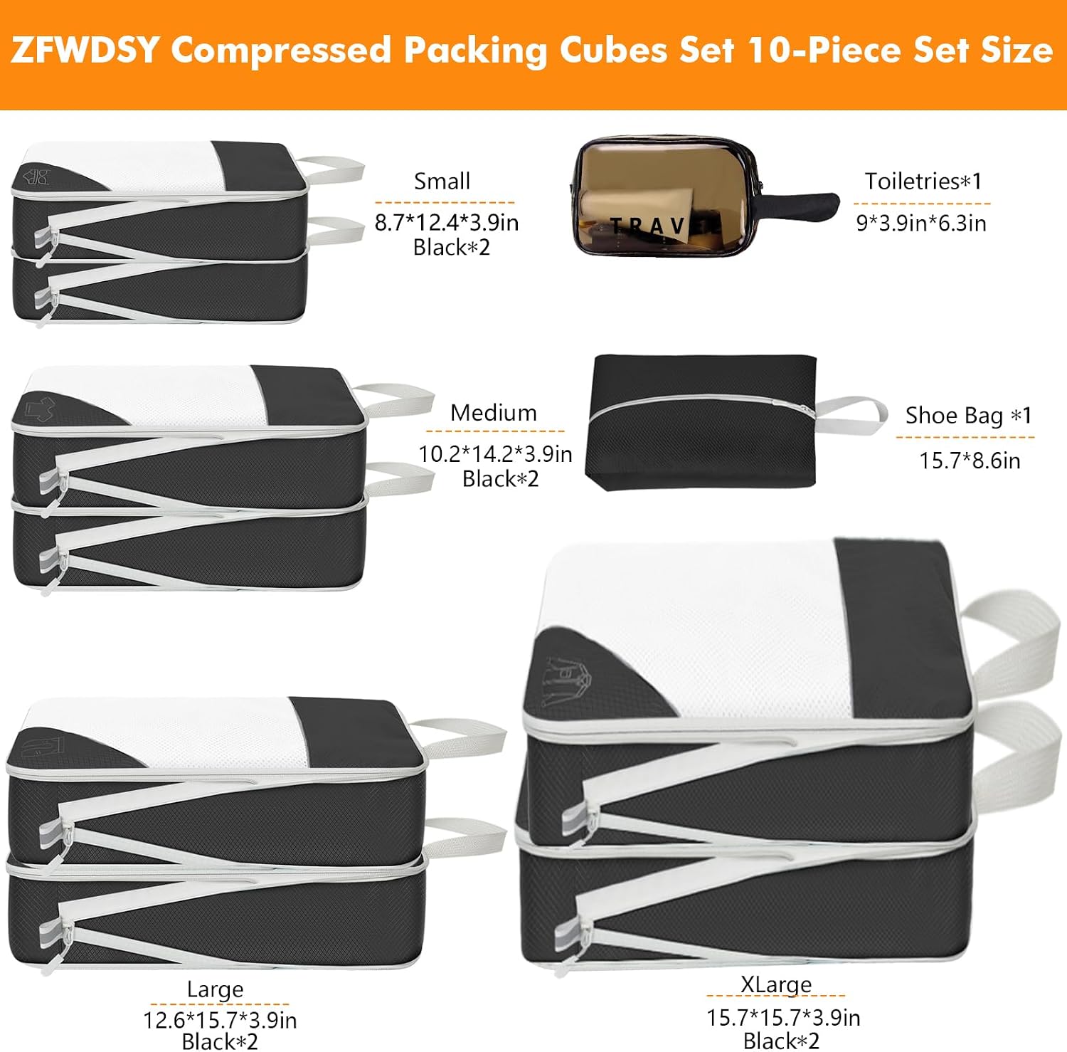 Thumbnail 1 de ZFWDSY Organisateur de voyage Lot de 10 – Cubes de Compression et Sacs de Rangement