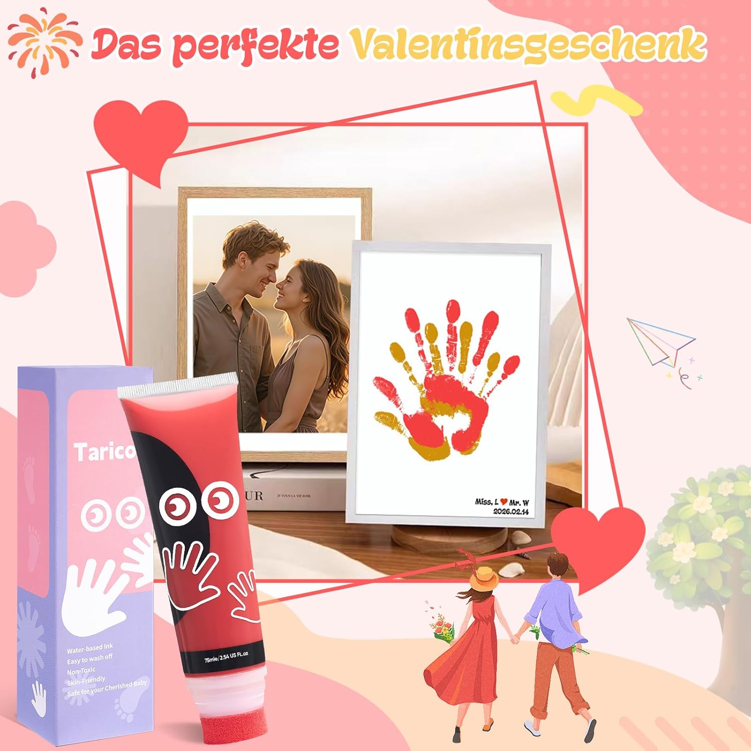 Thumbnail 5 de 75 ml ungiftige DIY-Fingermalfarben für Baby-Handabdruck (Rot) – Hand- und Fußabdruck Set für Neugeborene