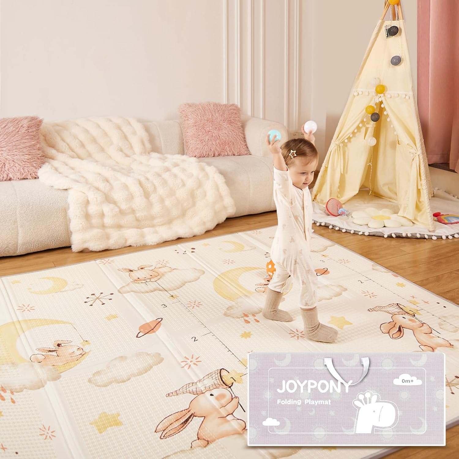 Detalle de Joypony Krabbelmatte Baby – Große faltbare Spielmatte 180x200 cm, wasserdicht und rutschfest