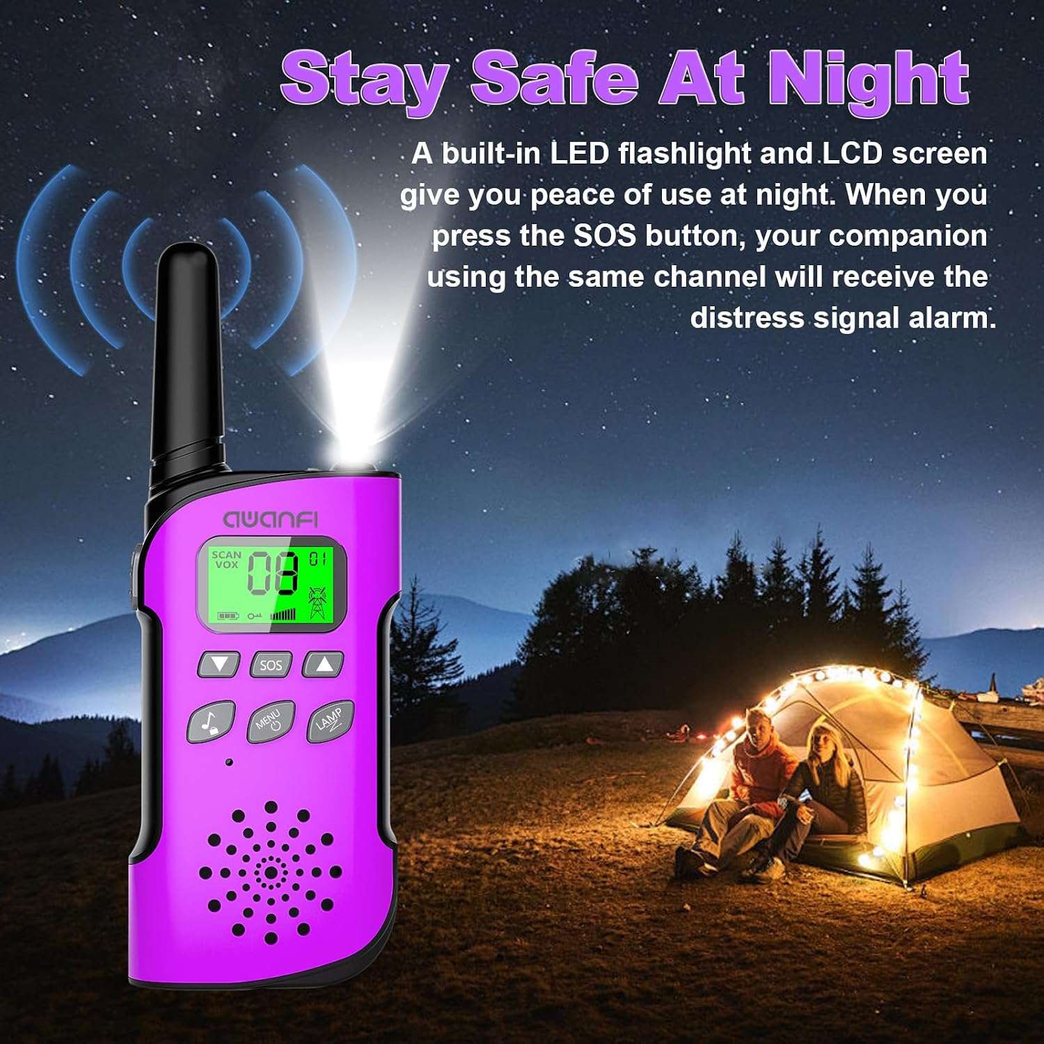 Thumbnail 3 de AWANFI Kids Walkie Talkies 4-Pack: Rechargeable Long Range 2-Way Radios with Flashlight & VOX (USB-C) for Outdoor Fun