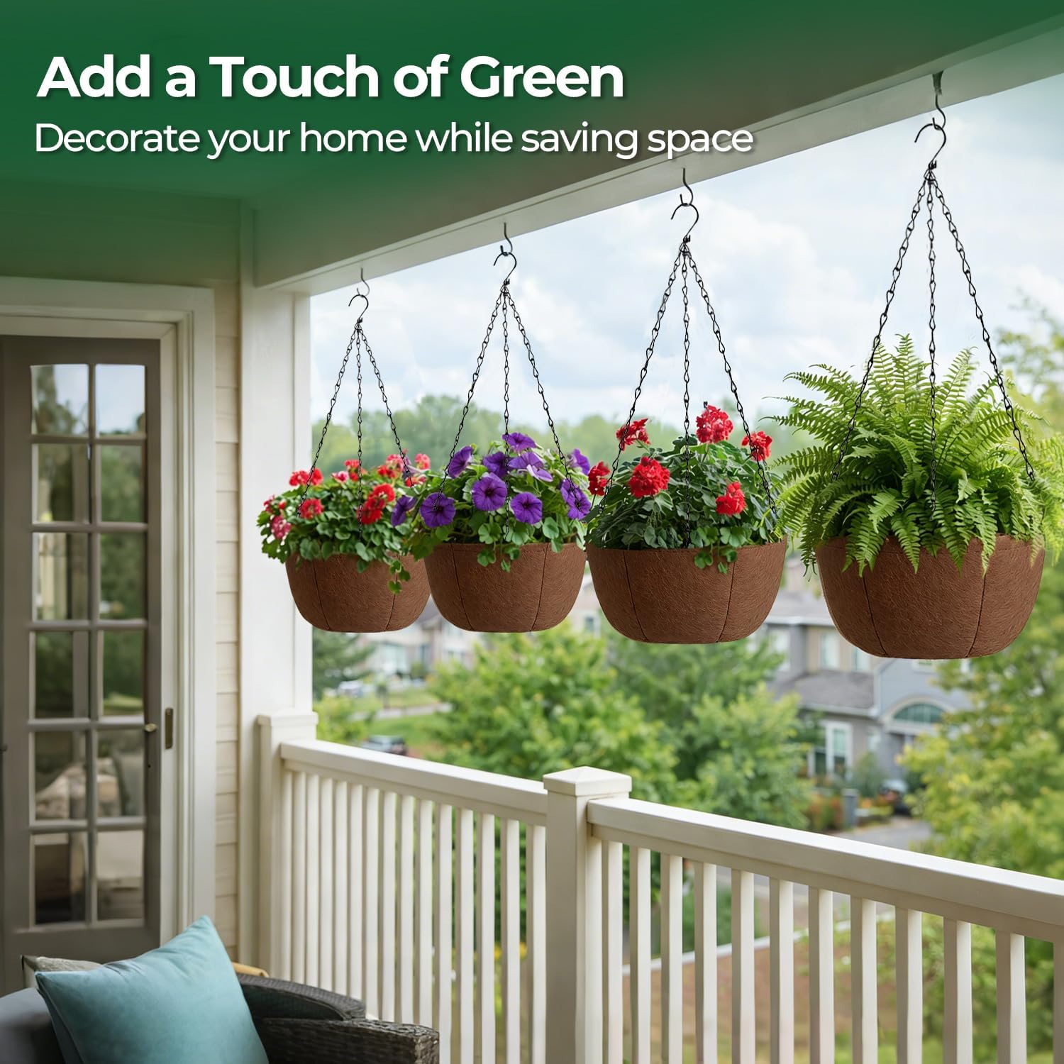 Thumbnail 5 de T4U Hanging Baskets Outdoor 4 Pack (30.5cm) with Breathable Fabric & Rustproof Chains