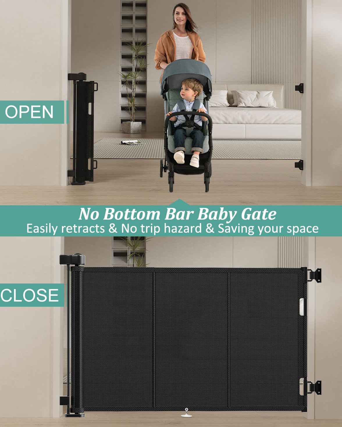 Detalle 2 de Miumoon 71in Retractable Baby Gate 34in Tall