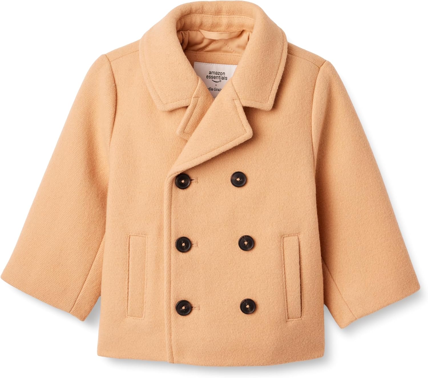 Detalle de Amazon Essentials x Sofia Grainge Toddler and Baby Boys' Wool Blend Double Breasted Coat