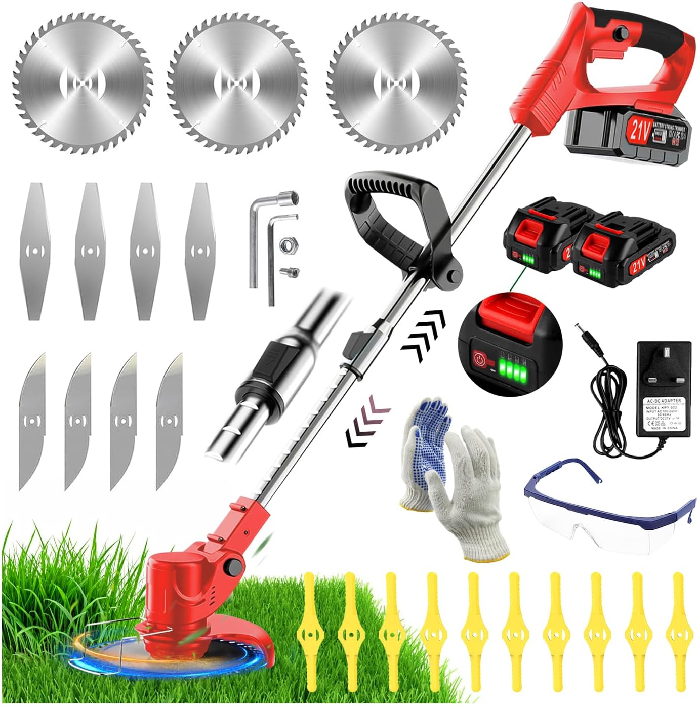 Thumbnail 6 de Cordless Strimmer 21V Electric Grass Trimmer with 2x2.0Ah Battery – 880W, 12,000 RPM, 15cm Cut, Metal Blades