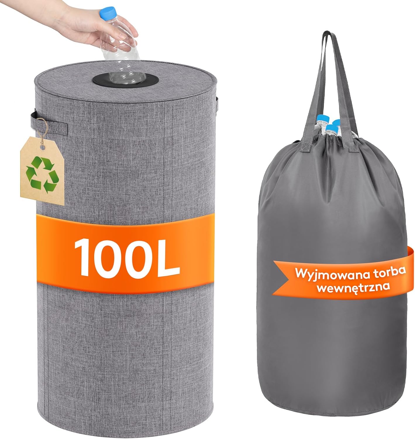 Detalle de Lifewit LH24232.02FG.V1.M01 – okrągły kosz 100 l z pokrywą i workiem