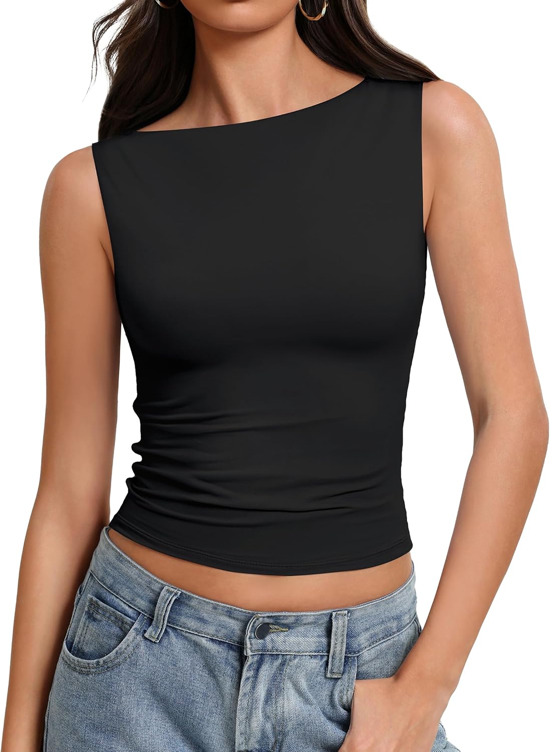 Detalle de Avidlove Boat Neck Tank Top for Women, Double-Lined and Fitted