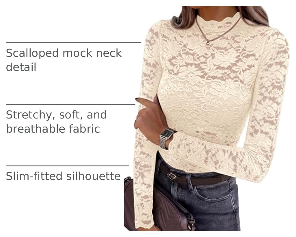 Detalle 2 de PRETTYGARDEN Lace Top, Mock Neck