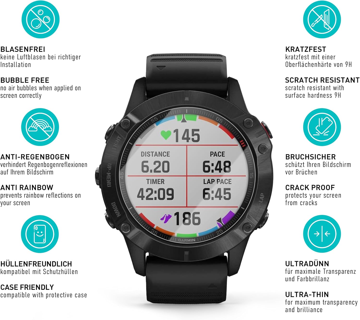 Thumbnail 4 de SmarTect Tempered Glass Screen Protector for Garmin Fenix 6 / 6 Pro, 9H, 3-Pack