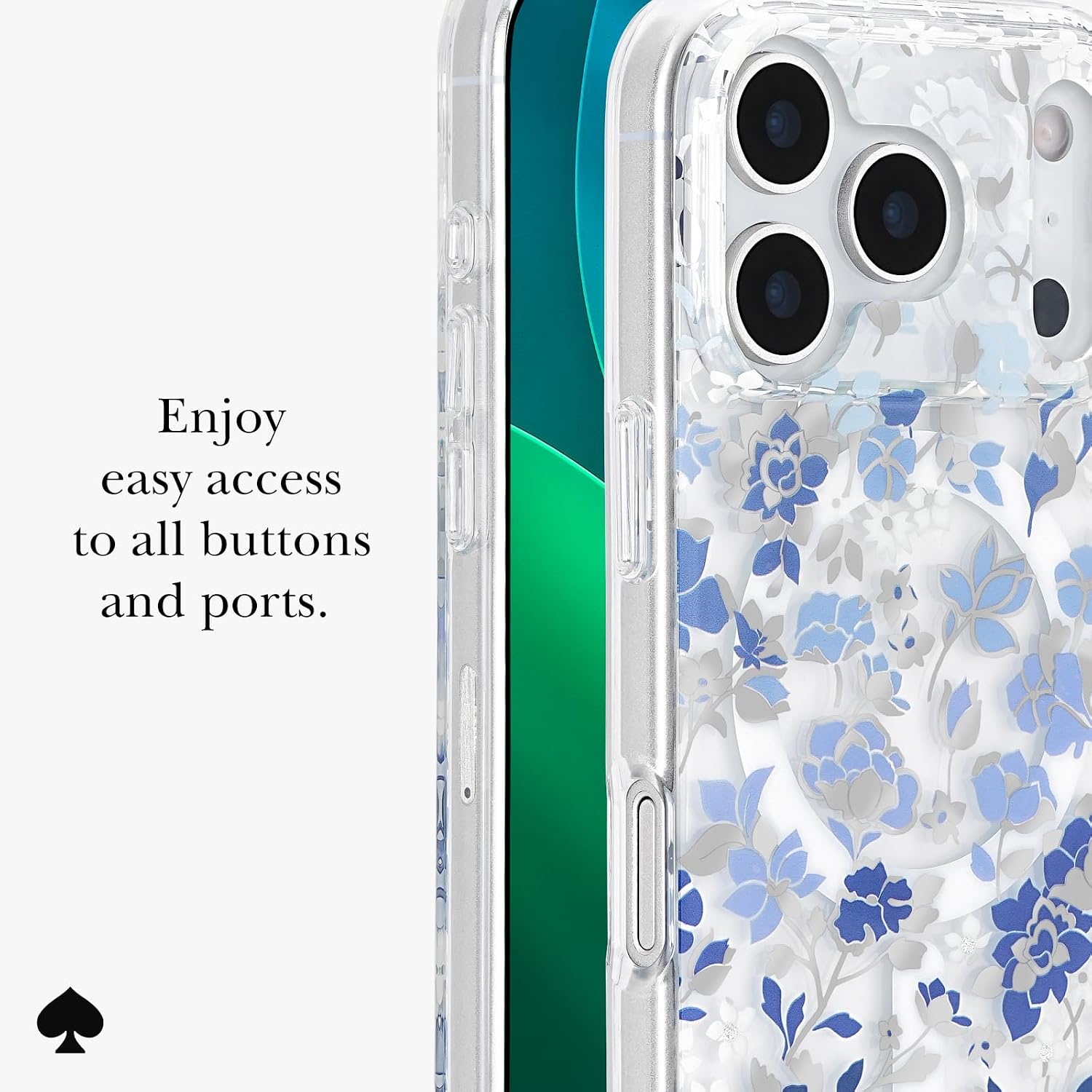Detalle 2 de Kate Spade New York etui do iPhone’a 17 Pro, MagSafe, niebieski wzór kwiatowy