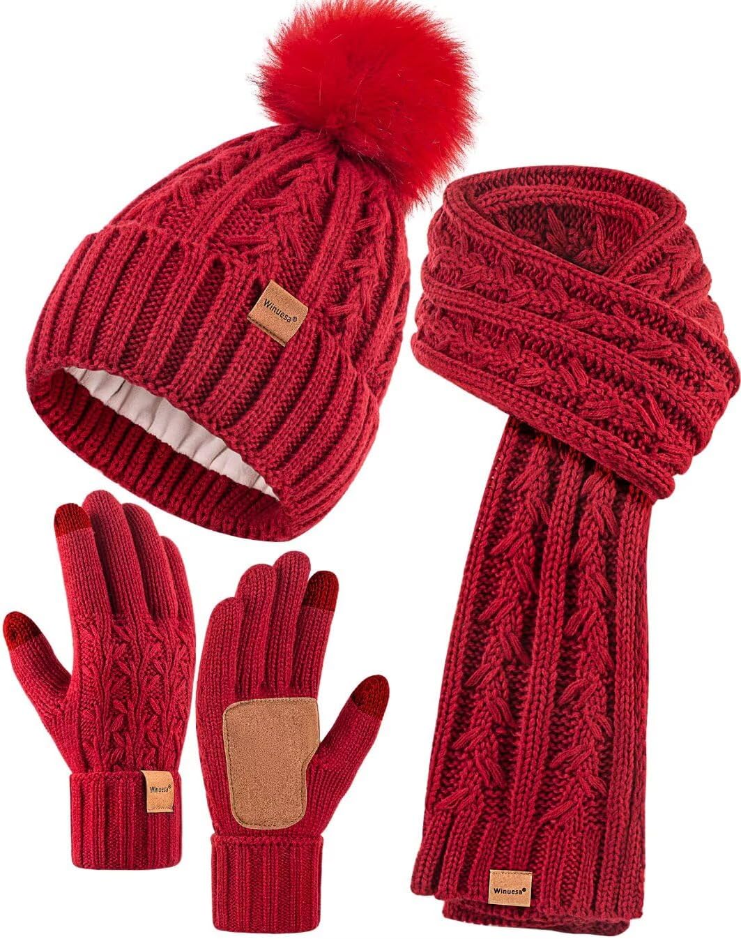 Detalle de Winuesa Women's Winter Hat, Scarf, and Gloves Set, 3-in-1