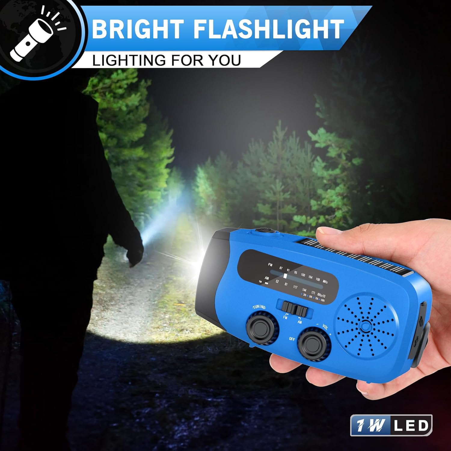 Thumbnail 3 de Wind Up Radio UK 2000mAh Hand Crank Radio with AM/FM, SOS Alarm, and LED Light (Blue)