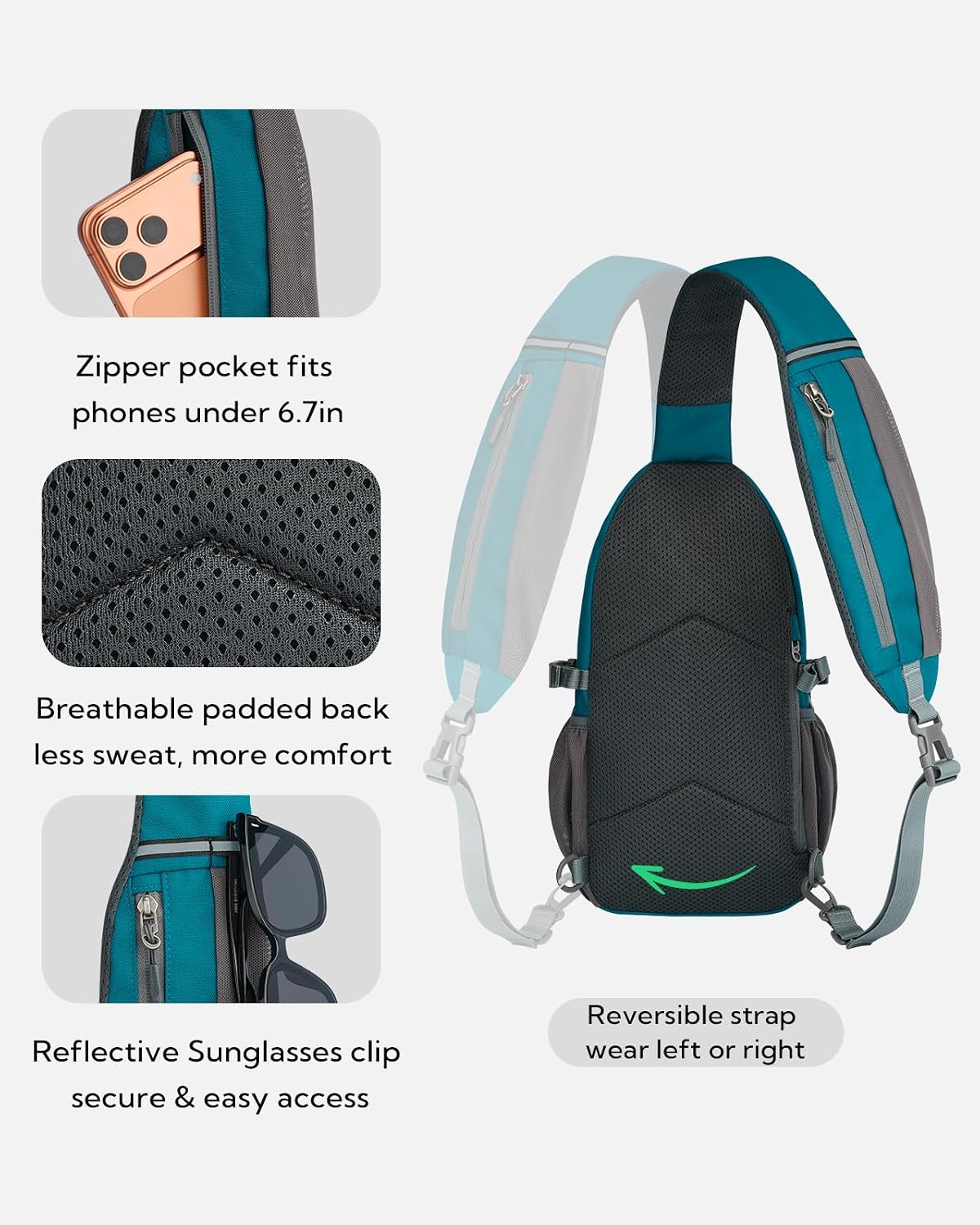Detalle de Waterfly Sling Bag Crossbody Backpack: A versatile 6L carry with RFID protection